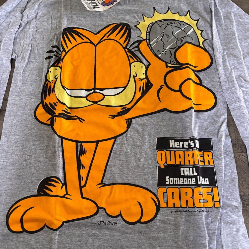 Y2k Garfield Here’s A Quarter Call Someone Who Cares Grey Size Medium NWT